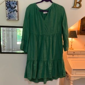 Velvet 100% linen green dress.